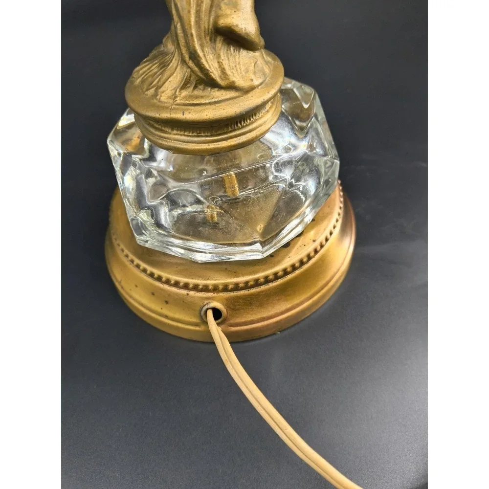 Vintage 1950s Hollywood Regency Cherub Boudoir Lamp Glass Crystal Gilt Mixed...